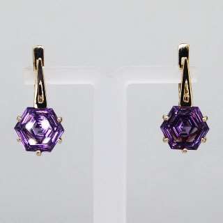 Серьги. Аметист. Арт.1079А из золота 585 пробы